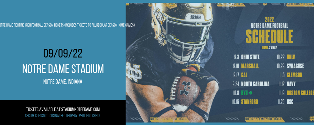 2022 Notre Dame Fighting Irish Football Season Tickets (Includes Tickets To All Regular Season Home Games) at Notre Dame Stadium